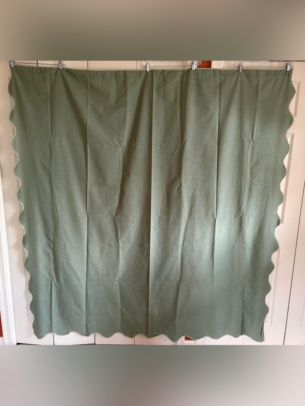West Elm "Ripple" Shower Curtain with Scalloped Edges in Celadon Green